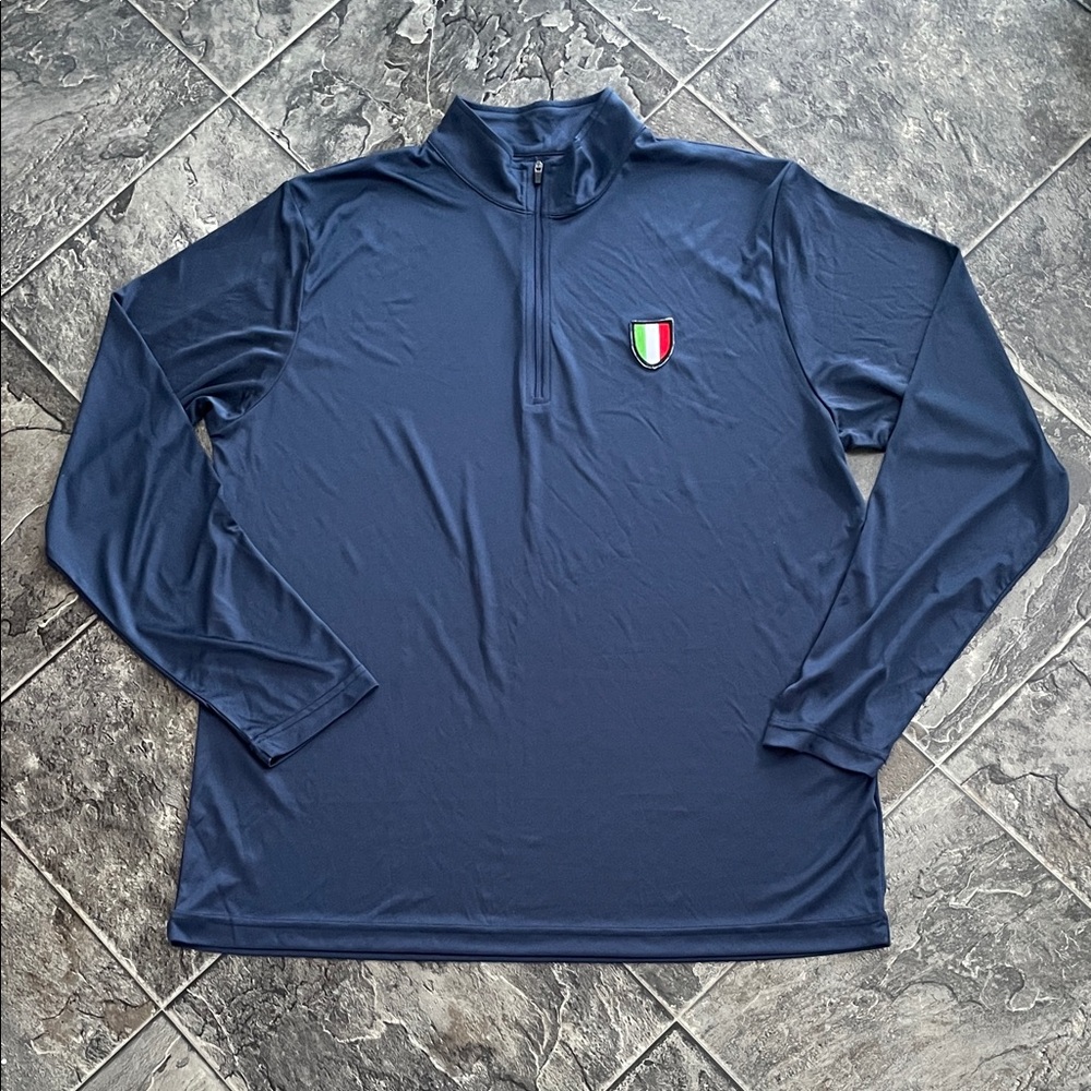 TEAM 365 Men’s Navy Long Sleeve 1/4 Zip Pullover Italian Flag Patch Sporty Shirt